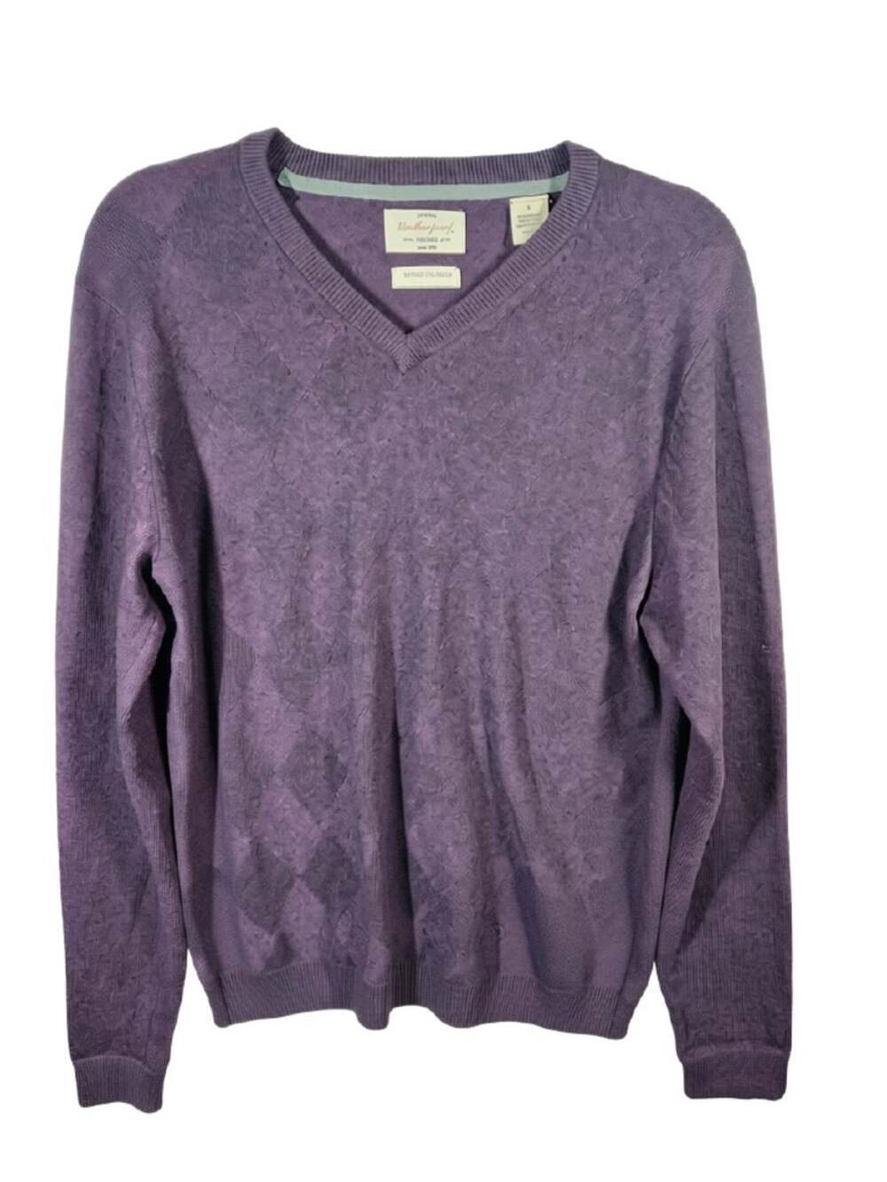 VTG Weatherproof Men's Small Purple Argyle V-Neck Merino Cashmere Blend Sweater